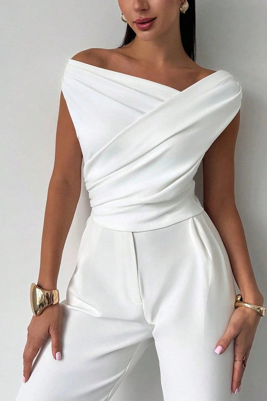 Draped Off-shoulder Sleeveless Top