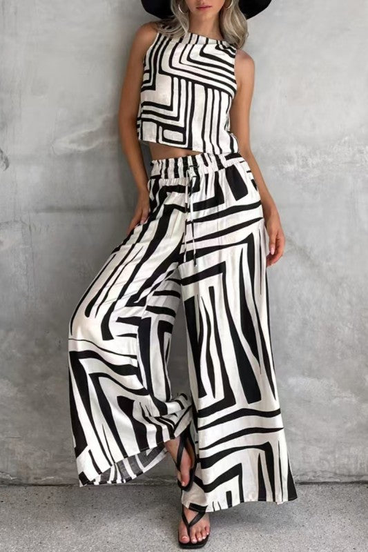 Zebra Stripe Sleeveless Wide-leg Set