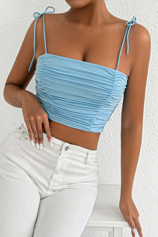 Ruched Cami Top With Tie Straps