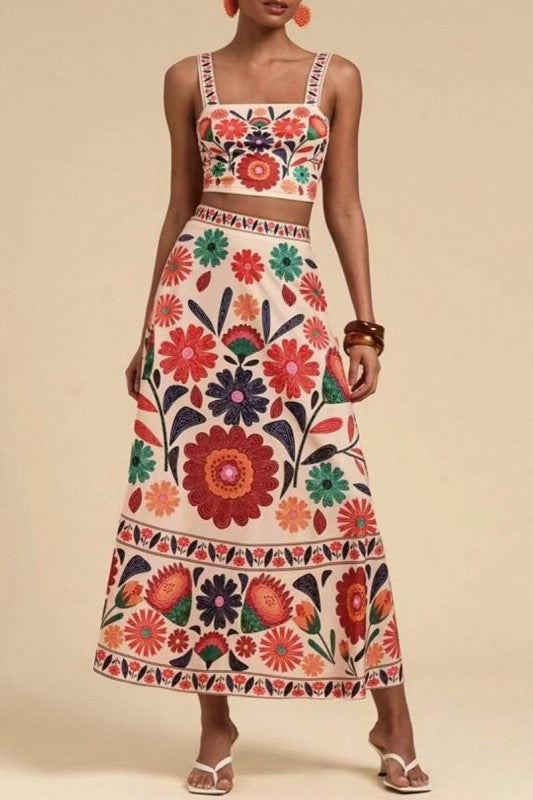 Floral Print Skirt Set