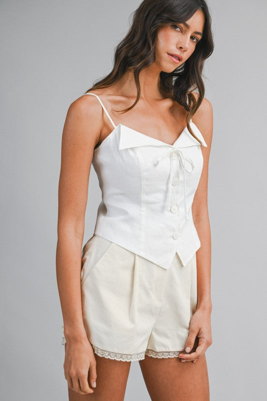 Linen Collared Strap Top