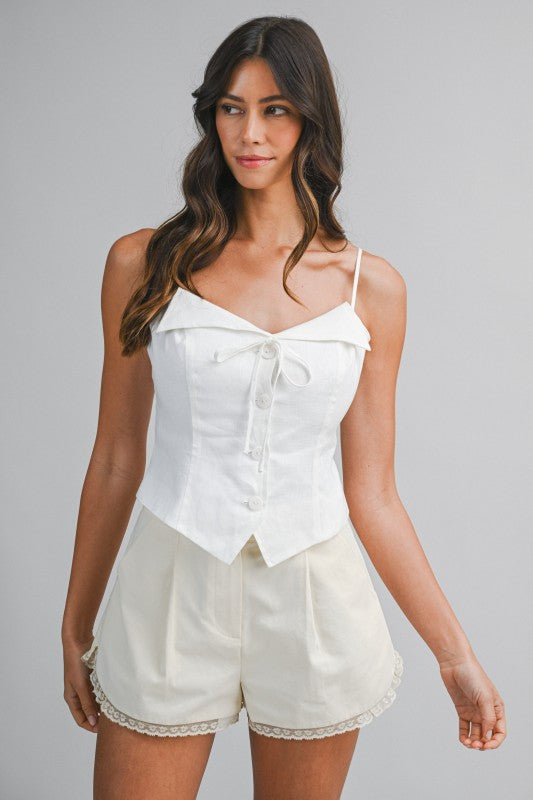 Linen Collared Strap Top
