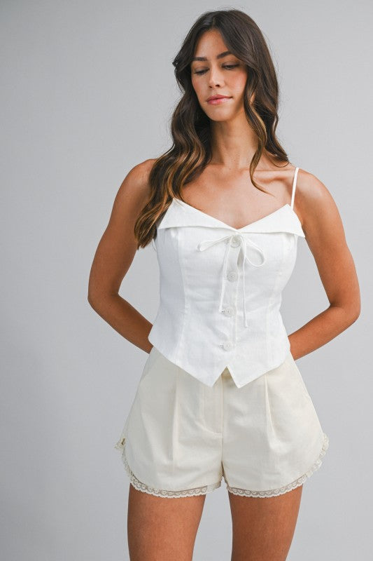Linen Collared Strap Top