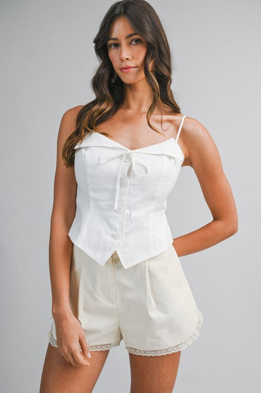 Linen Collared Strap Top