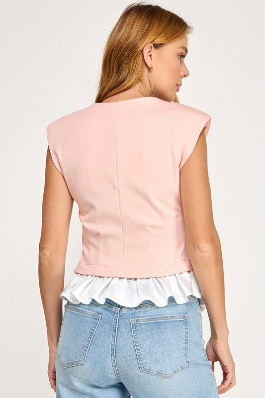 Bottom Ruffle Detail Button Down Vest Top