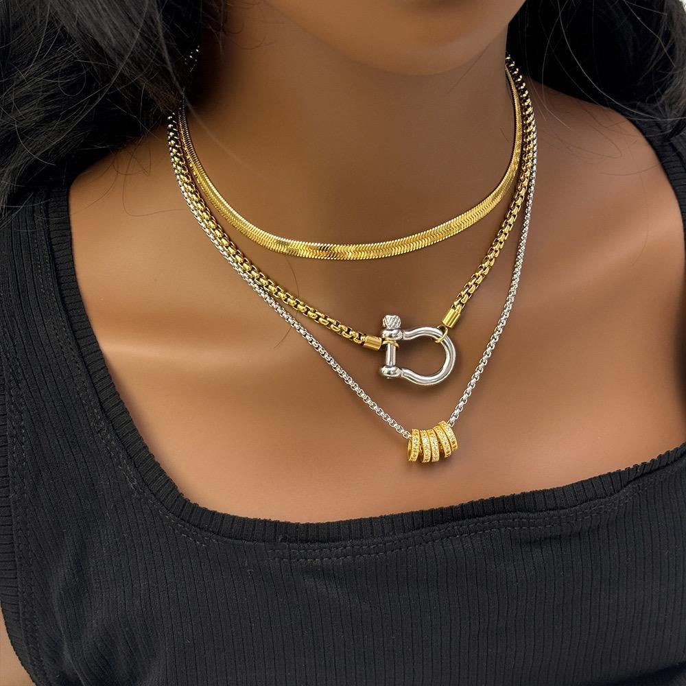 Heavy Screw Anchor Shackle two Tone SS Necklace (Pick Color)