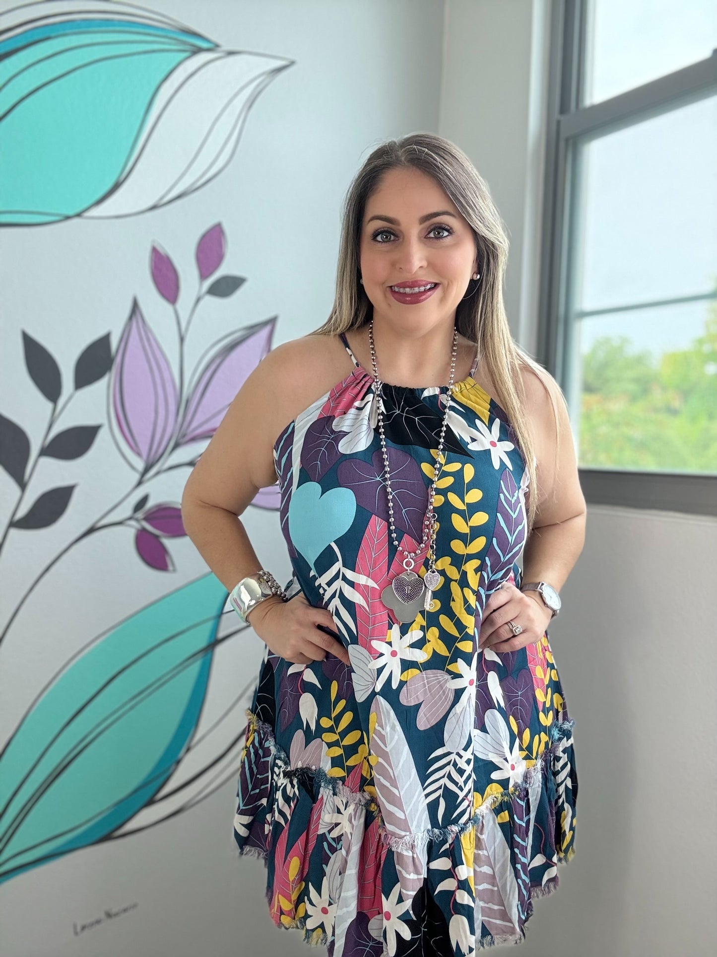 Tropical Print One Size short Dress