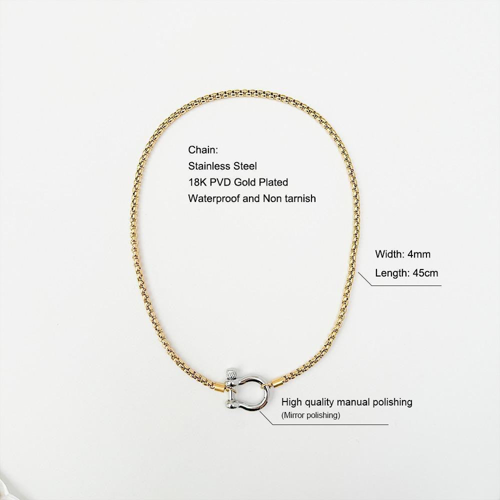 Heavy Screw Anchor Shackle two Tone SS Necklace (Pick Color)