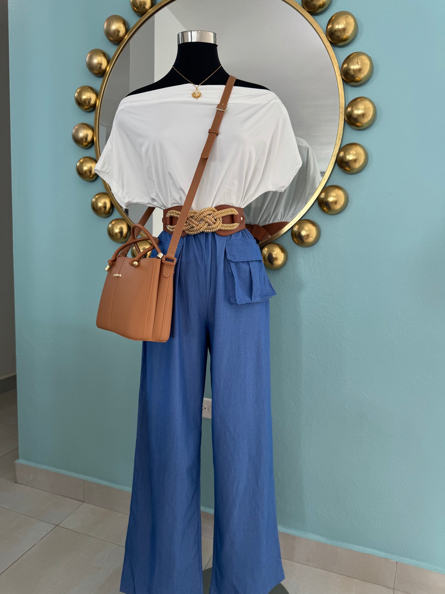 Off Shoulder Denim Jumpsuit