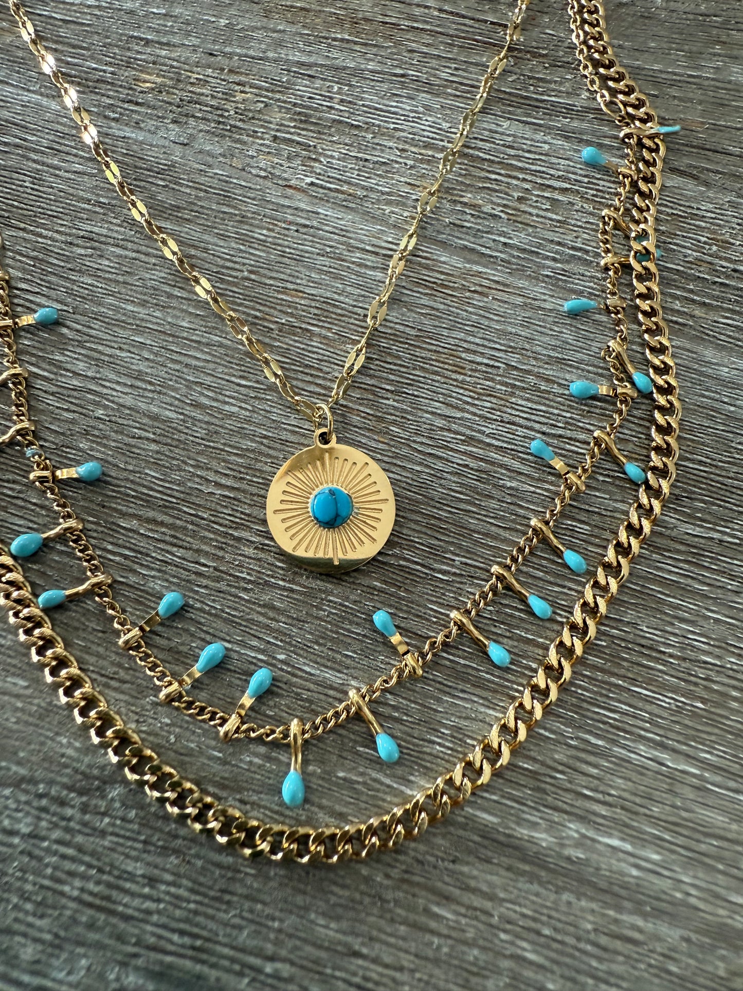 Multi Layer Turquoise & Gold Necklace