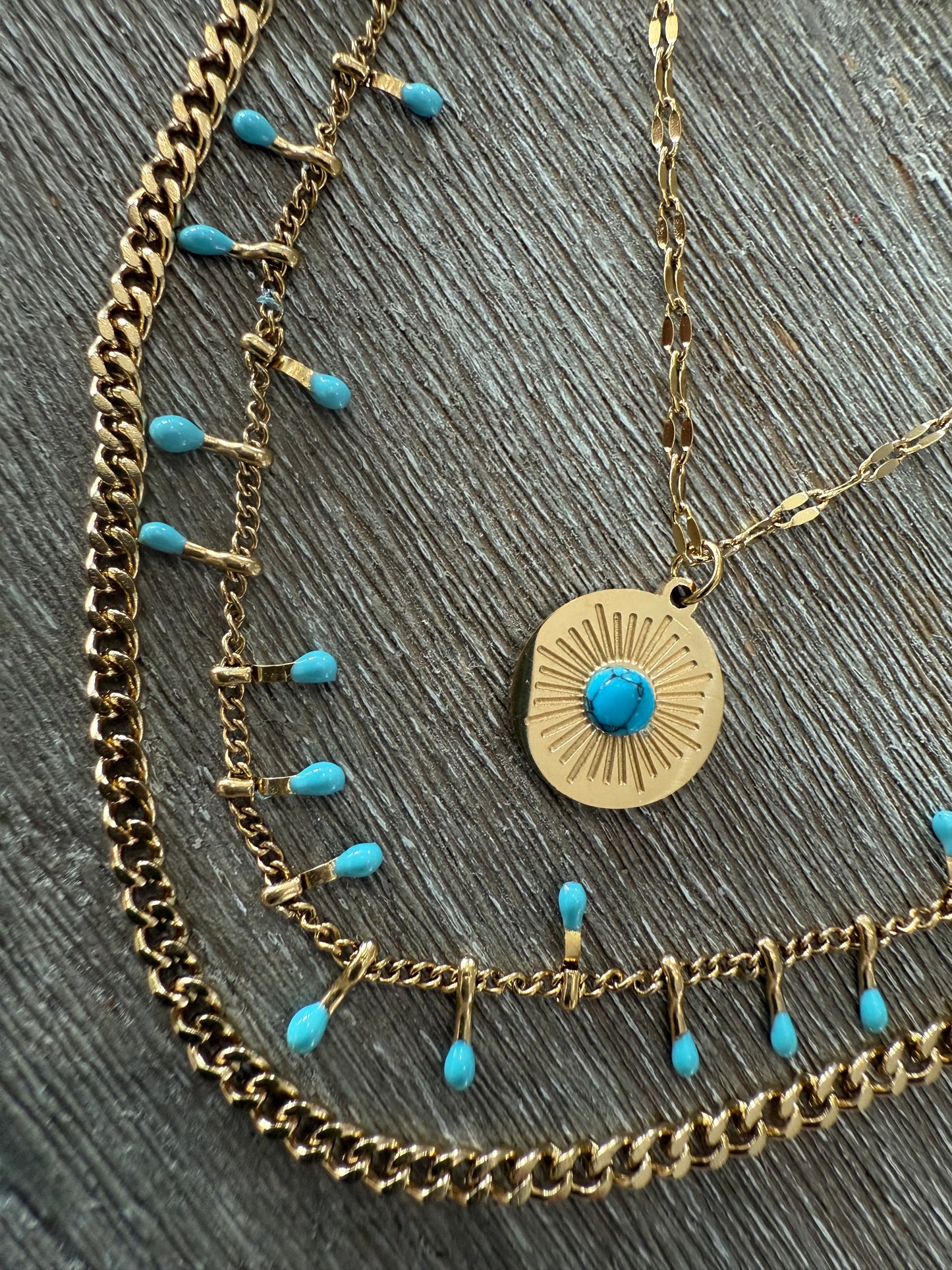 Multi Layer Turquoise & Gold Necklace