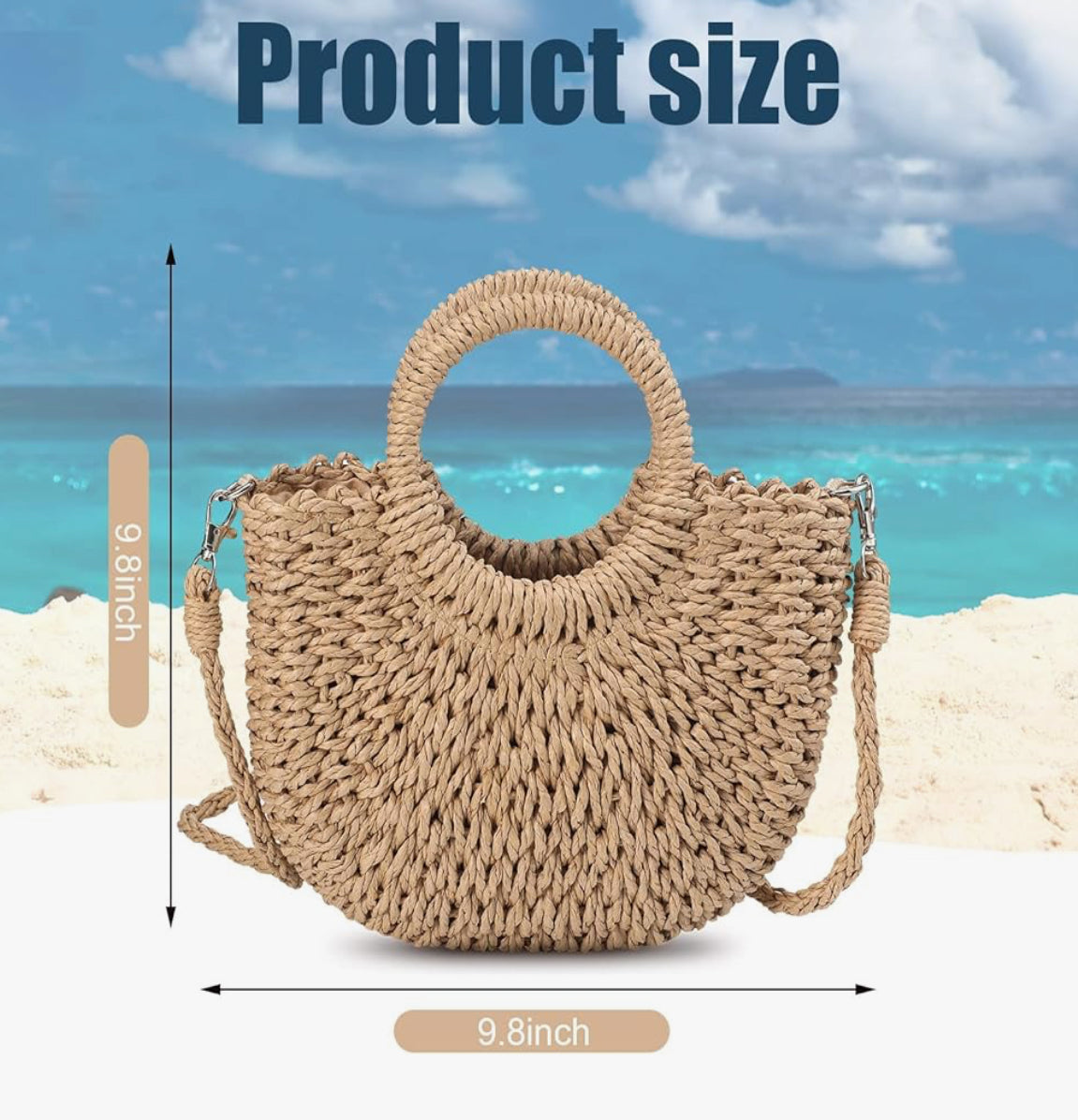 Semi Circle Rattan Straw Bag