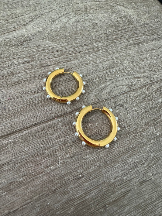 Gold Pearl Hoops
