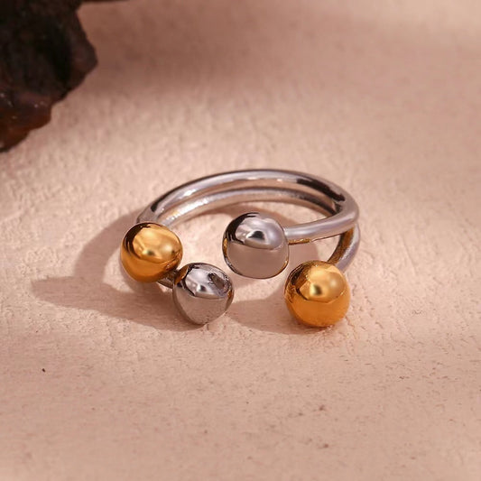Two Tone Four Globes Stainless Steel Ring