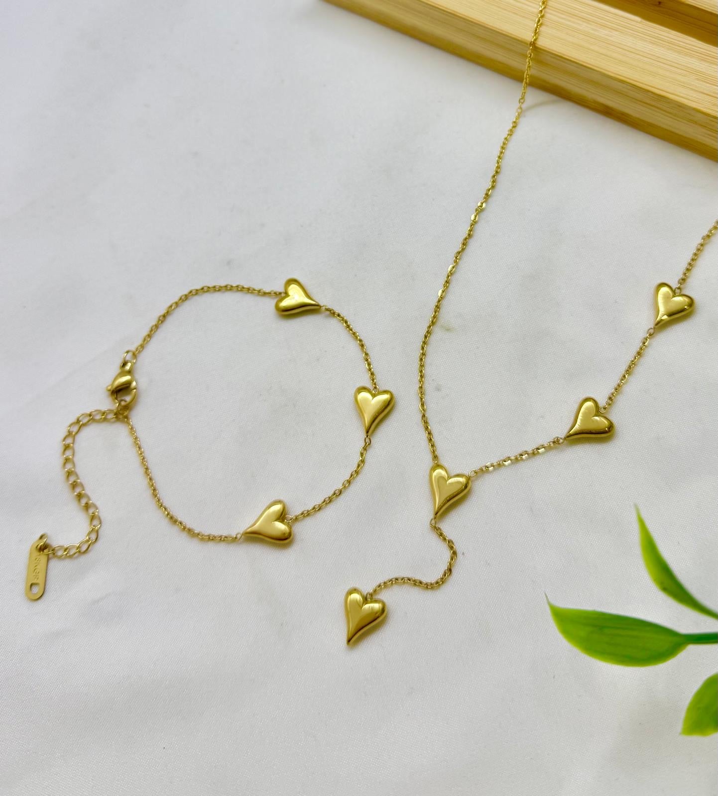 Multi Heart Necklace & Bracelet Set