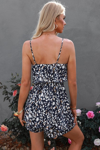 Sleevless Leopard Printed Belt Romper (Pick Color)