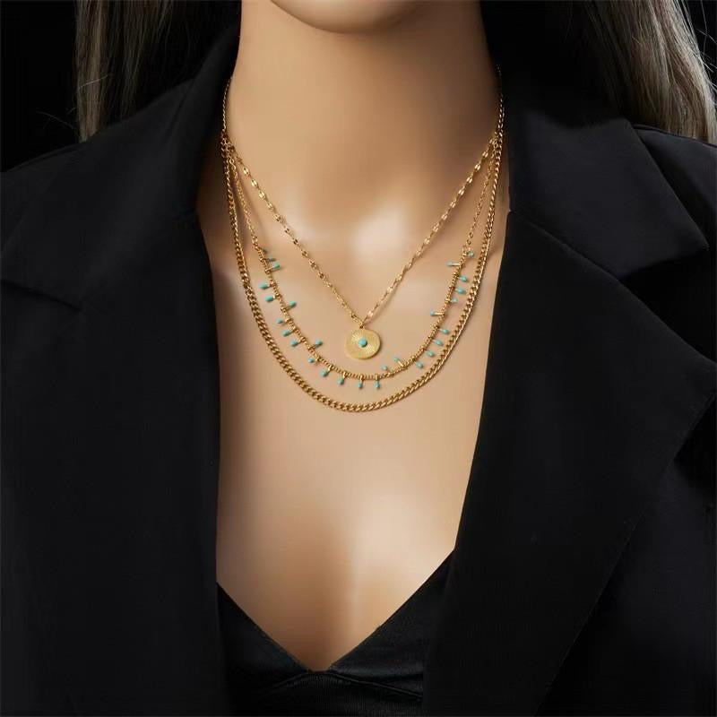 Multi Layer Turquoise & Gold Necklace