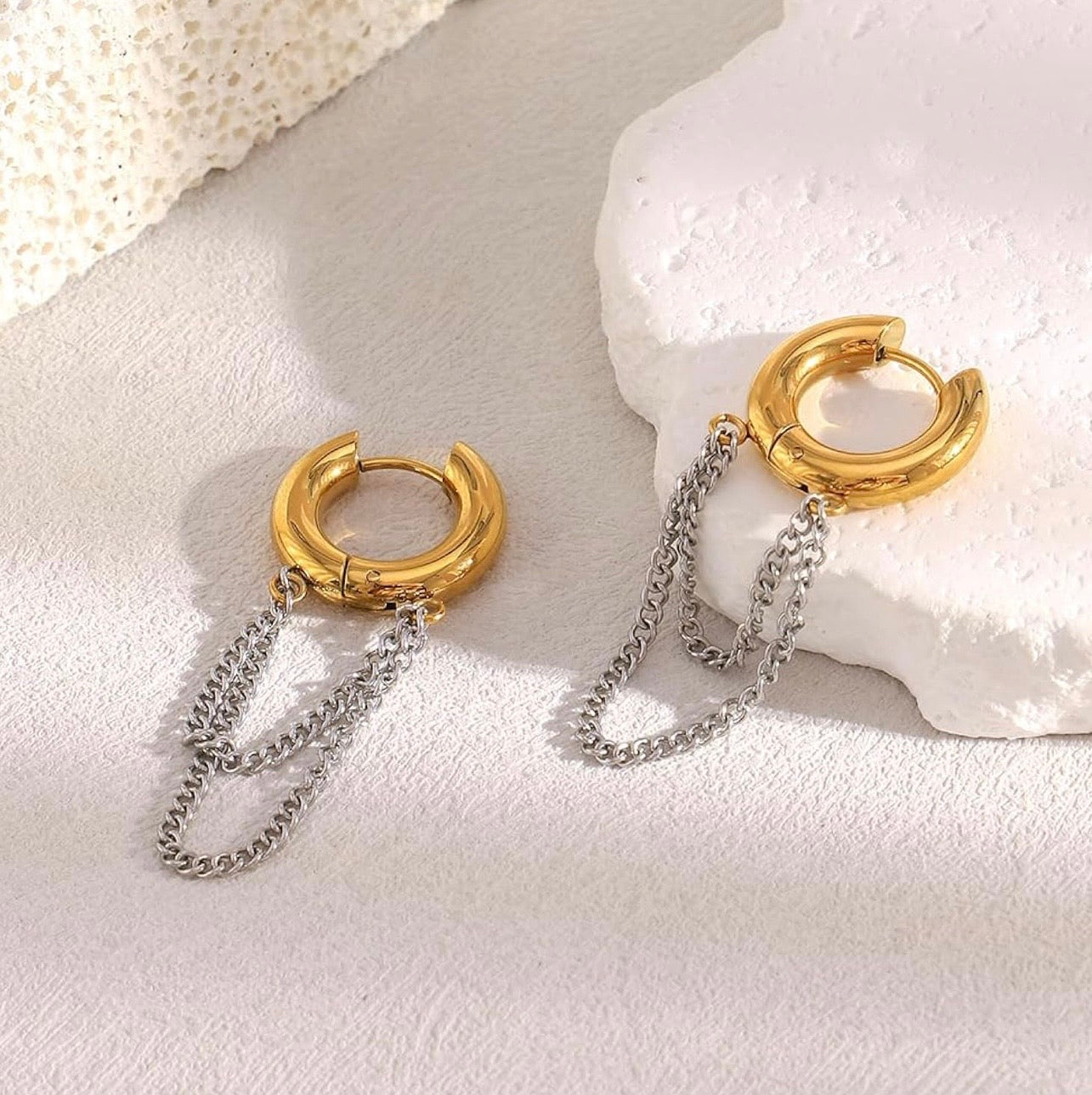 Two Tones Tassel Chain Hoops Earrings