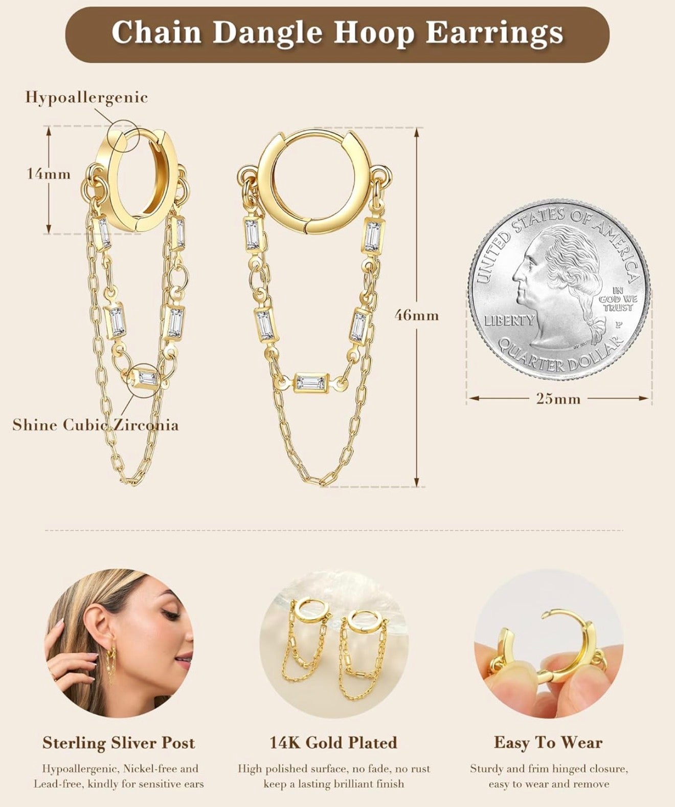 Chain Zircon Hoop Earrings