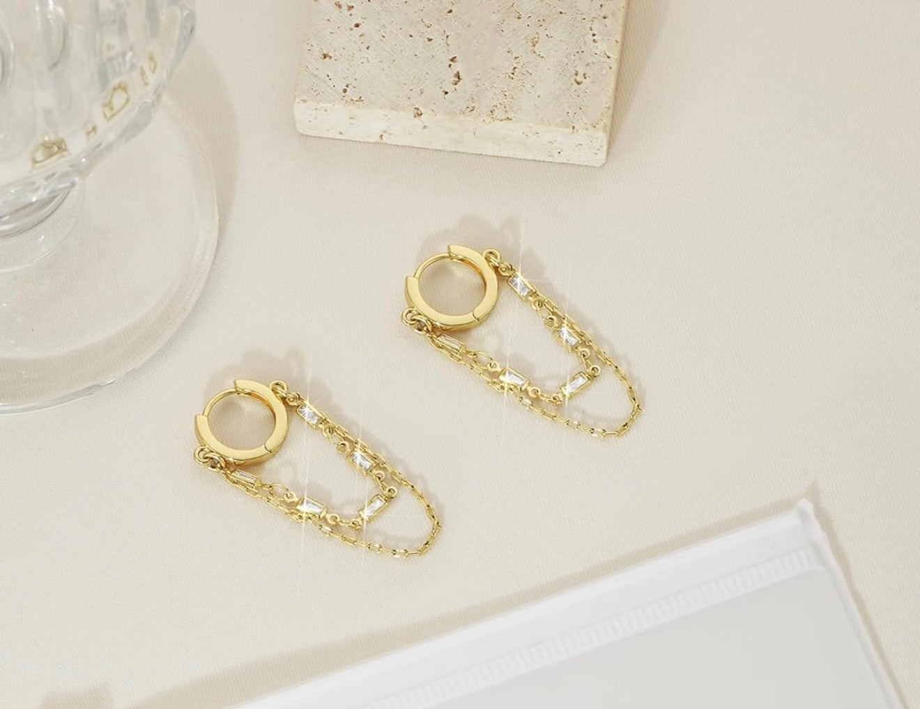 Chain Zircon Hoop Earrings