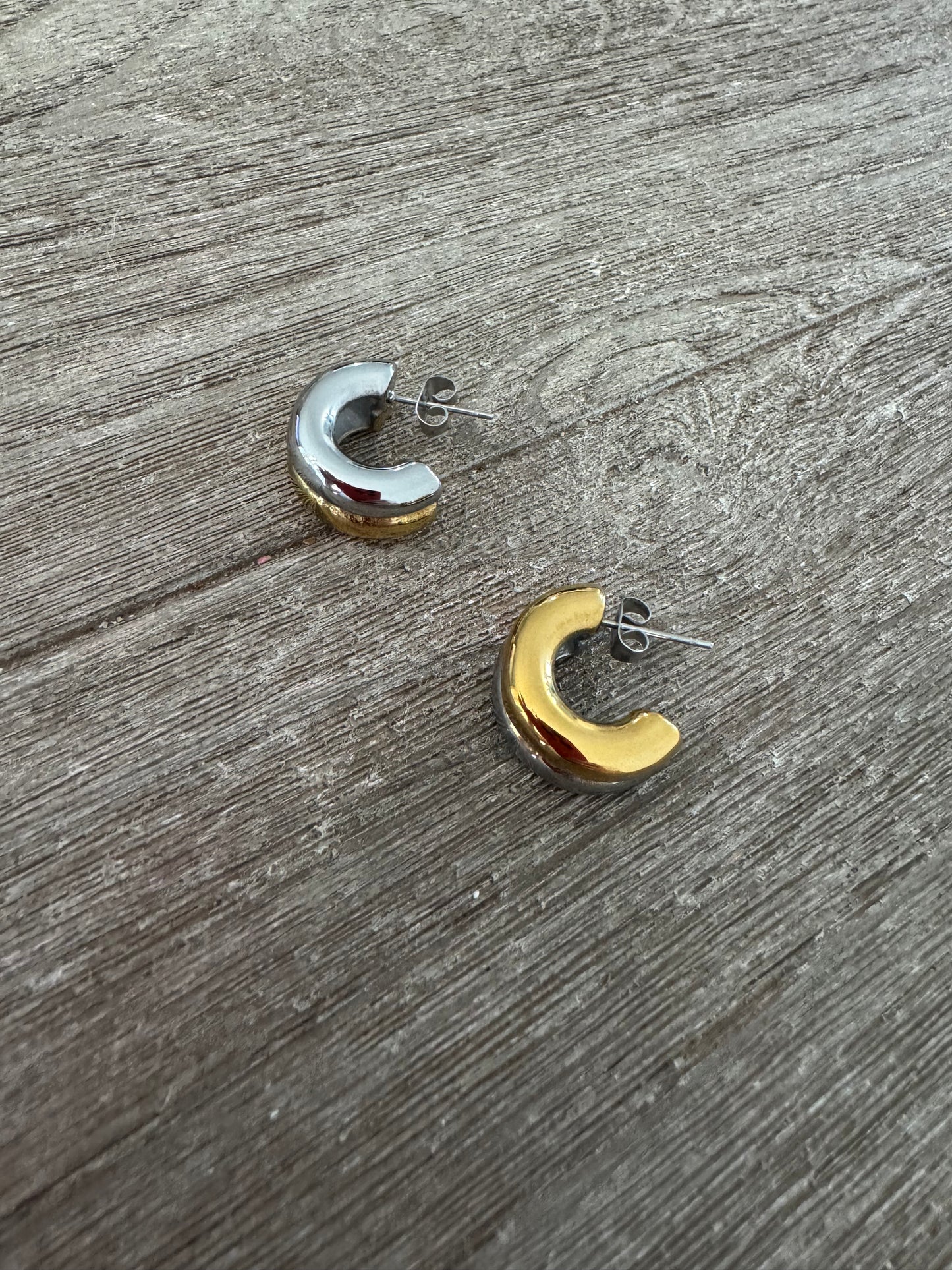 Two Tones Huggies Earrings