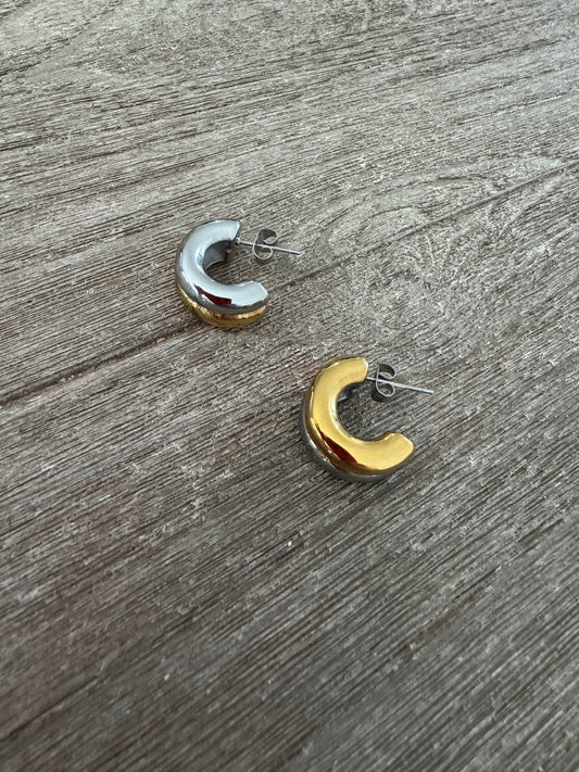 Two Tones Huggies Earrings