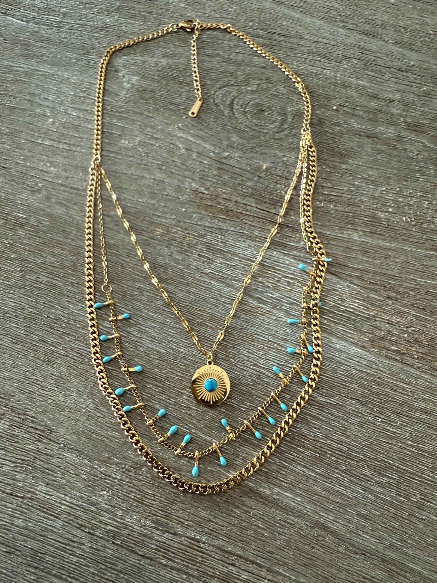 Multi Layer Turquoise & Gold Necklace
