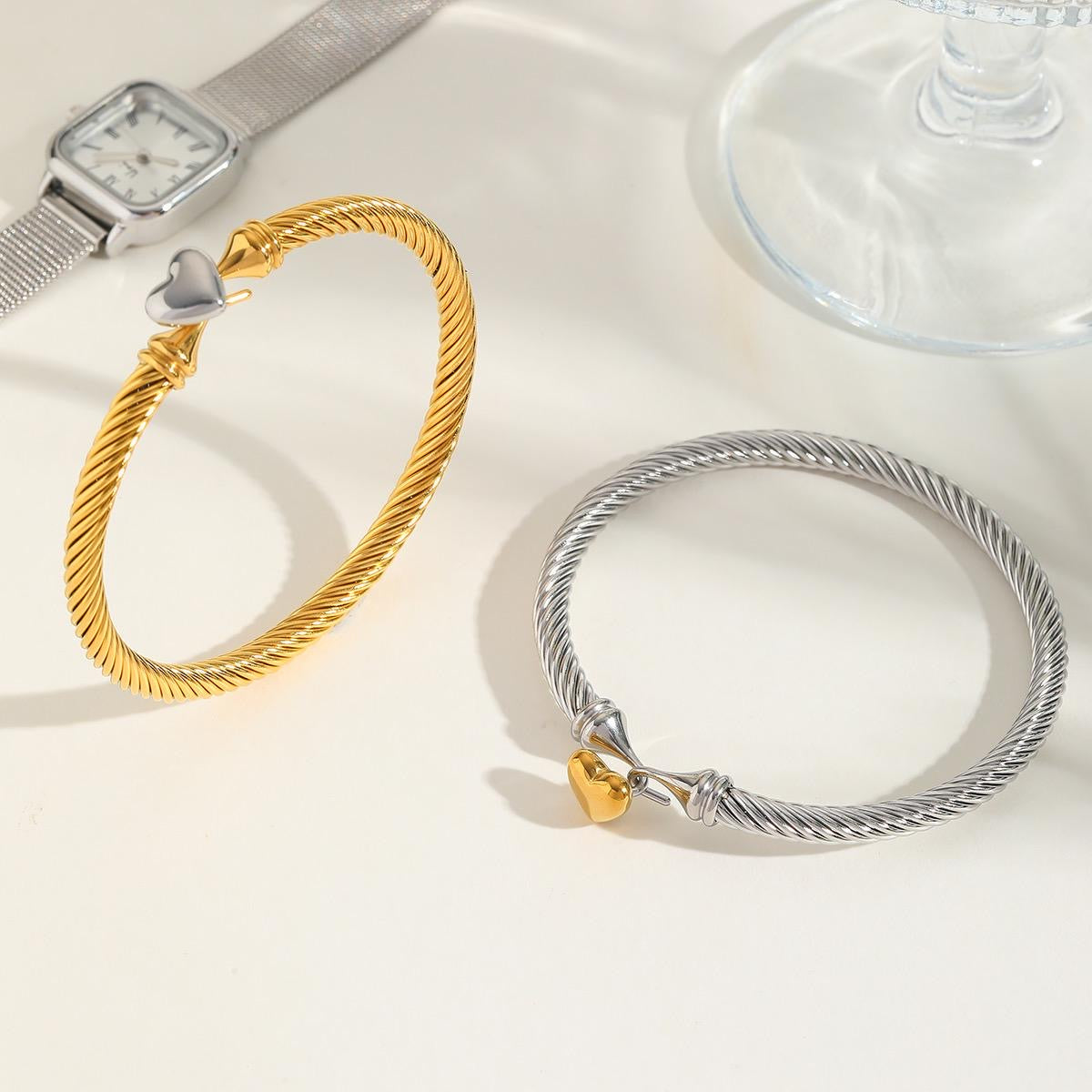 Two Tones Heart Bangle