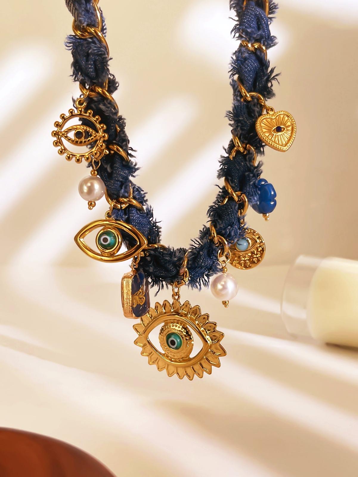 Evil Eye Denim Necklace