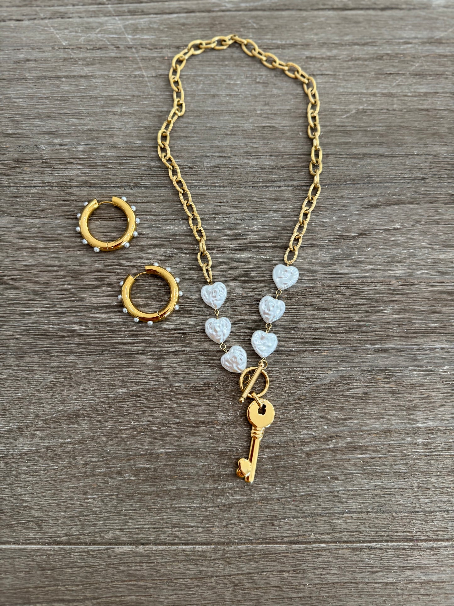 Pearl Heart Key Necklace