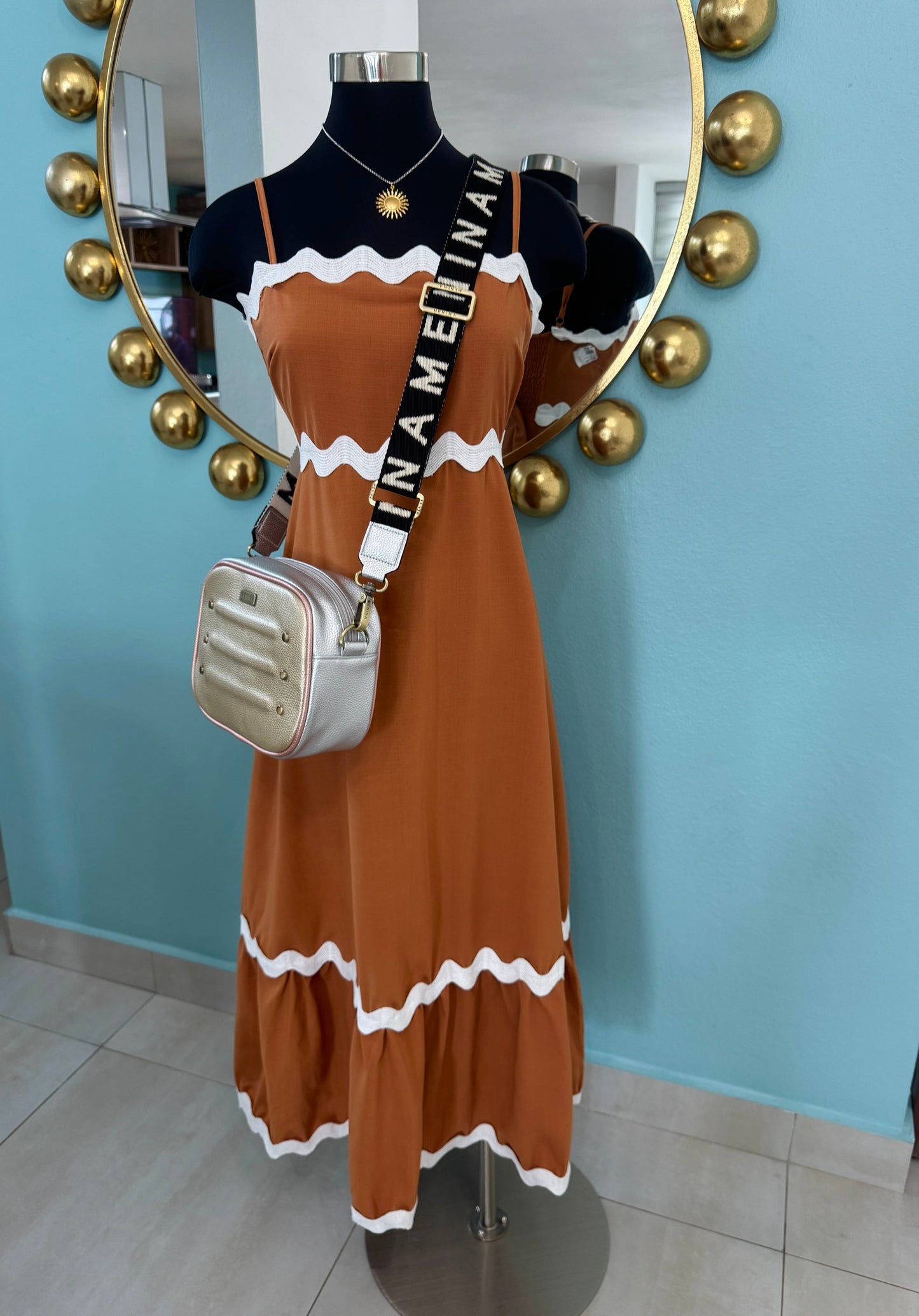 Hanging Strap Pleated Lace Dress