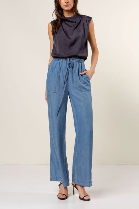Tie Waist Wide Leg Tencel Pants