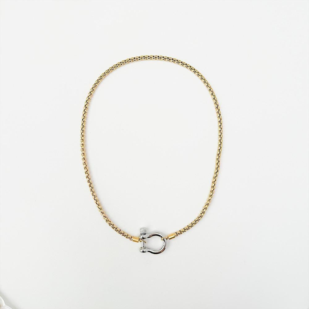 Heavy Screw Anchor Shackle two Tone SS Necklace (Pick Color)