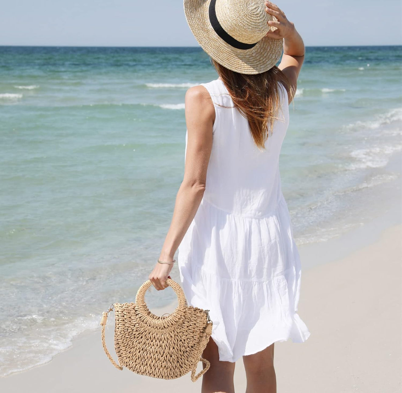 Semi Circle Rattan Straw Bag
