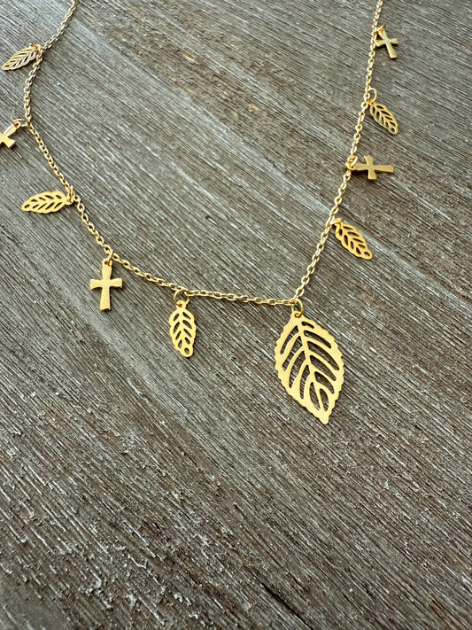Leaves & Crosses Necklace