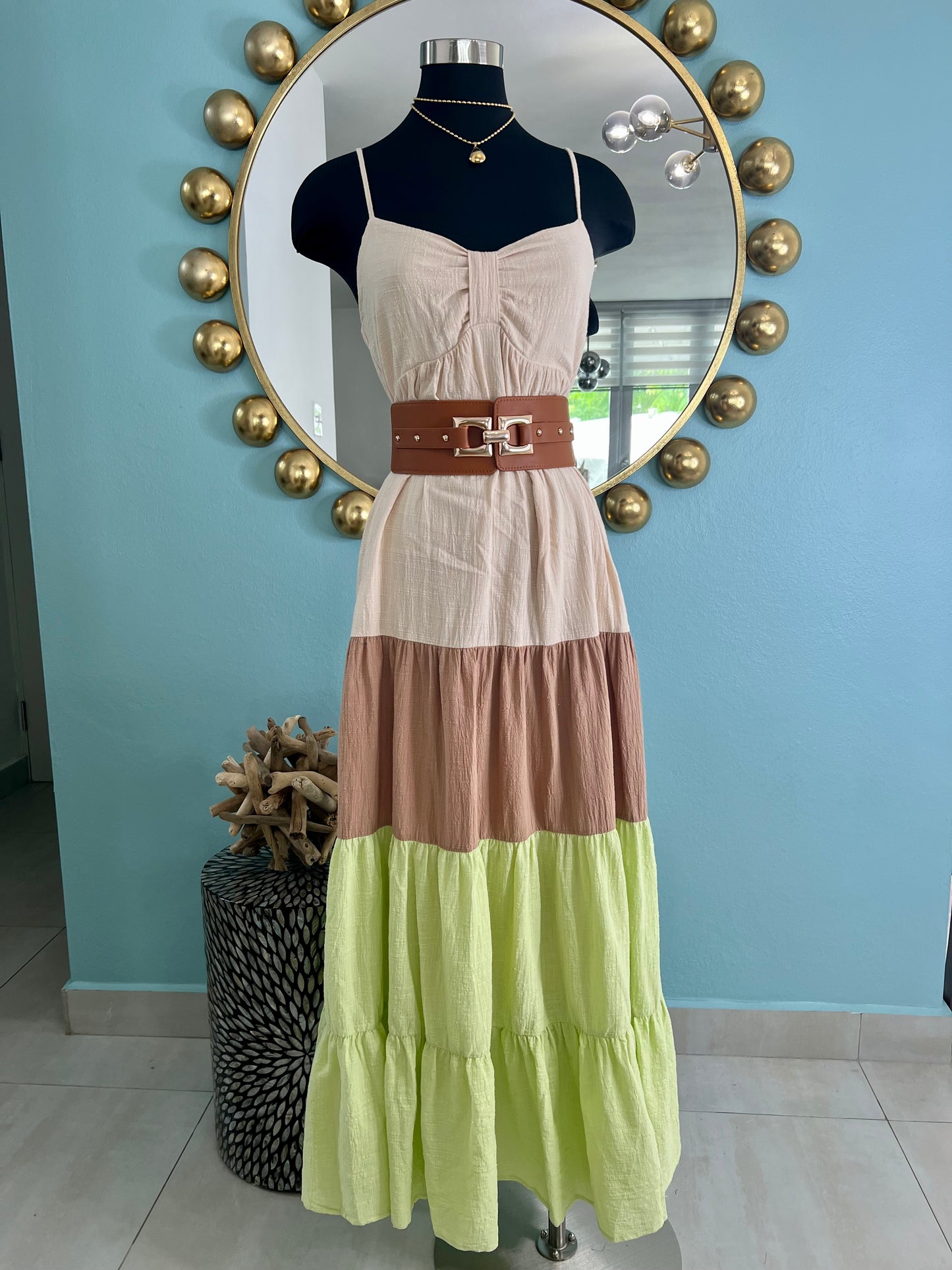 Color block Tiered Maxi Dress