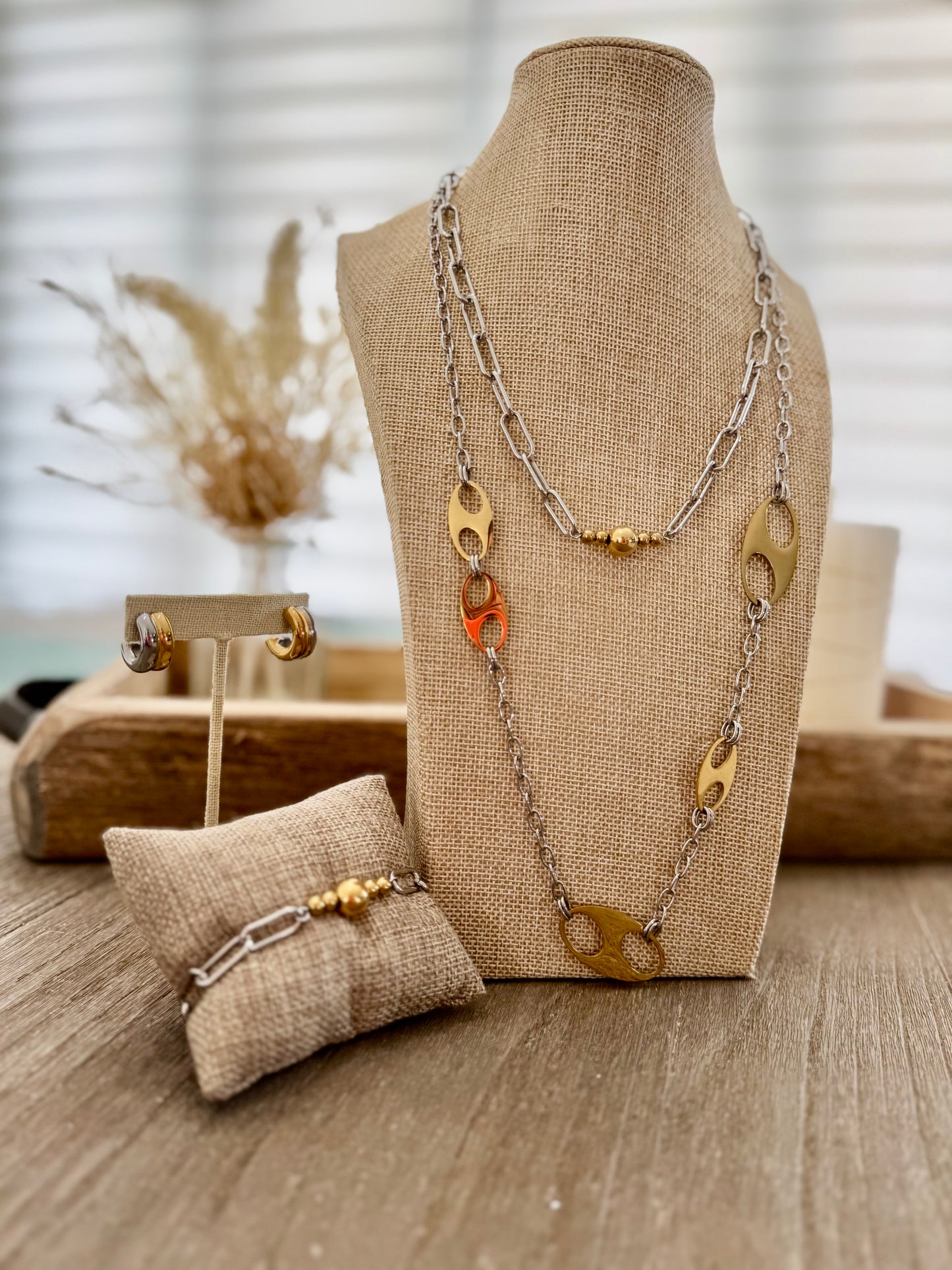 Two Tones Necklace & Bracelet Set