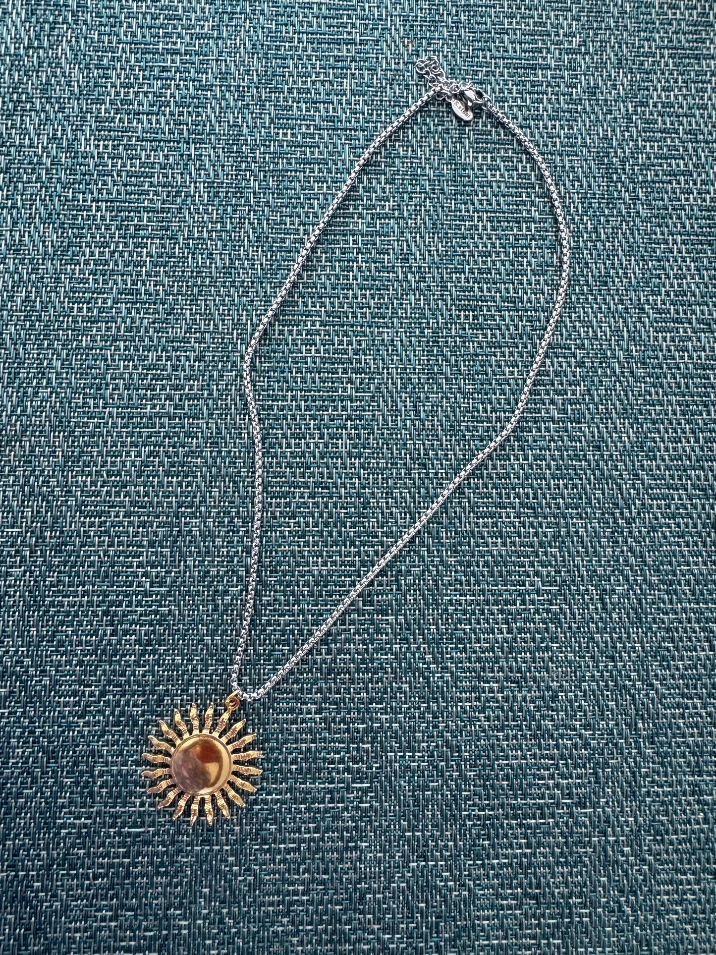 Two Tones Sun Charm SS Necklace