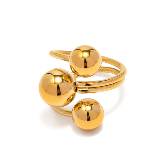 Triple Globe Gold Stainless Steel Ring