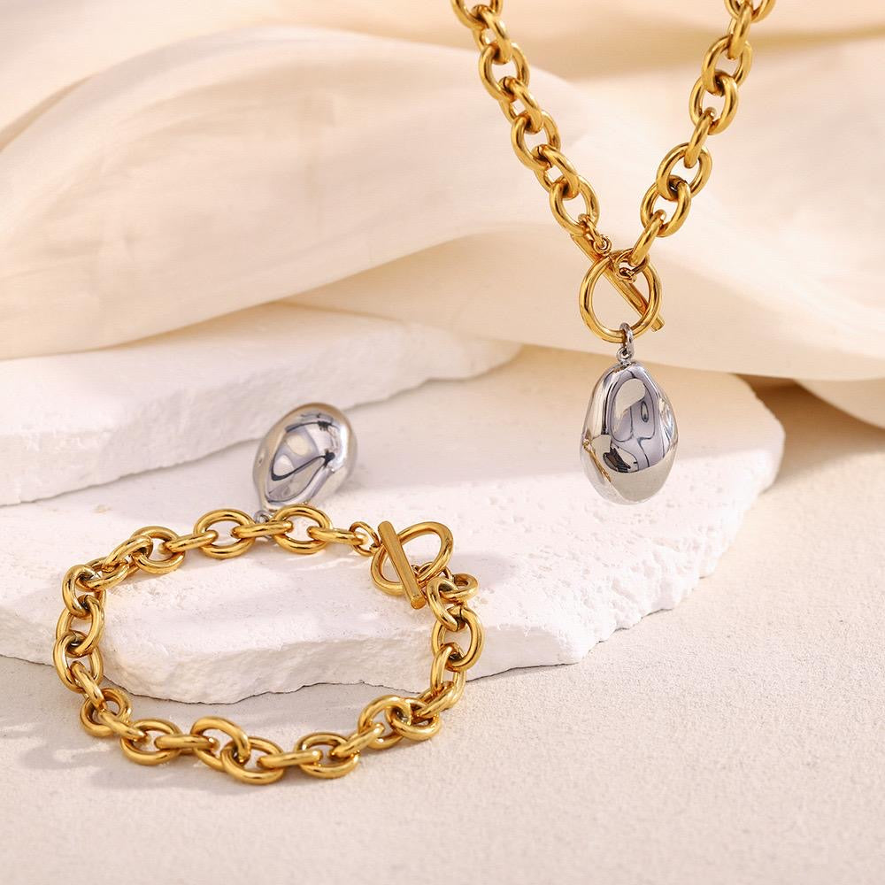 Two Tones Necklace & Bracelet Set