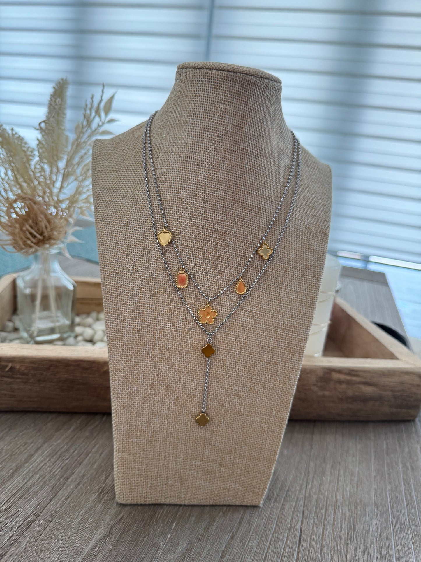 Multi Charms Two Tones Necklace