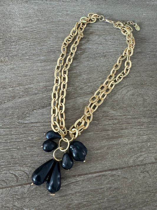 Two Layer Black Drops Turkish Necklace