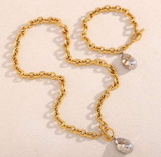 Two Tones Necklace & Bracelet Set