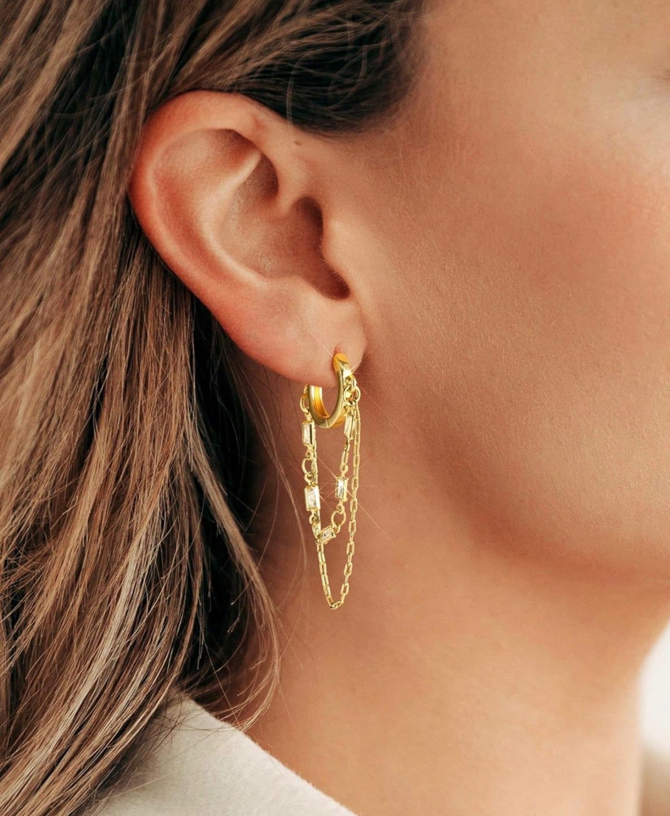 Chain Zircon Hoop Earrings