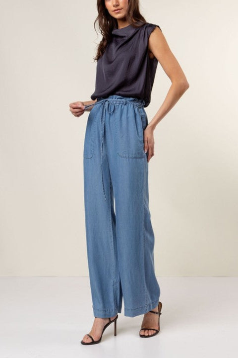 Tie Waist Wide Leg Tencel Pants