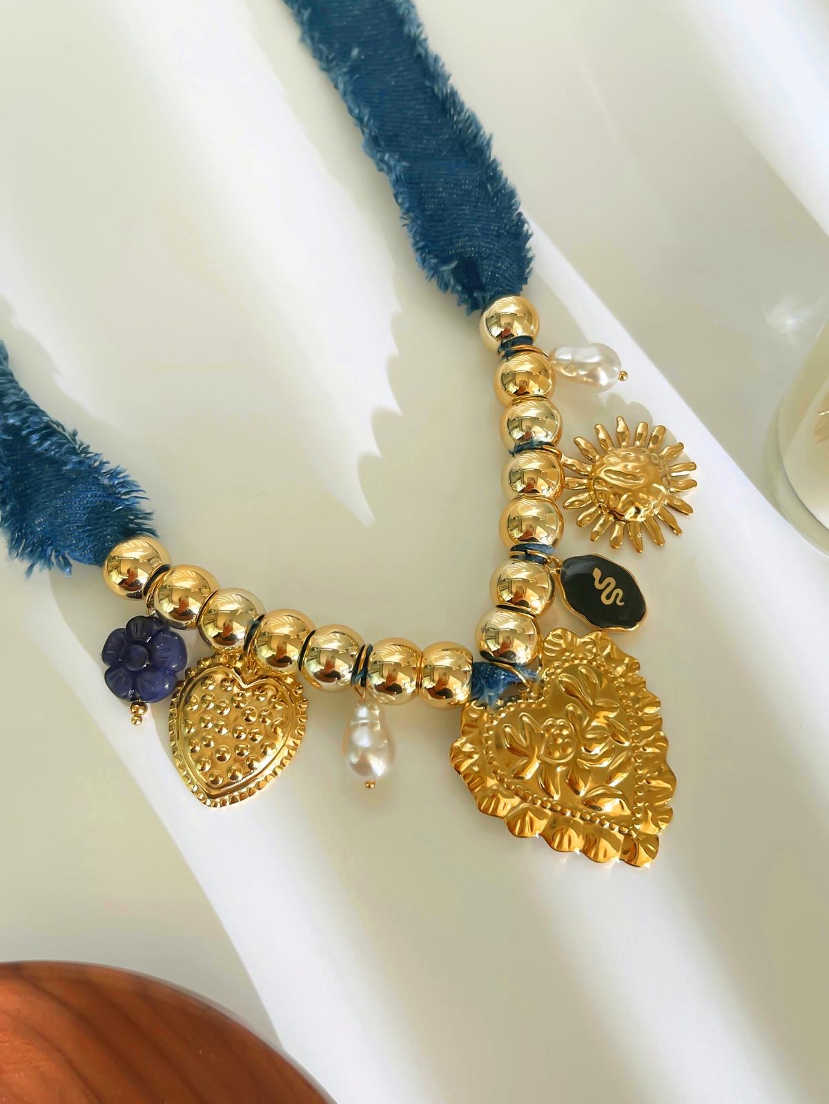 Hearts Denim Necklace