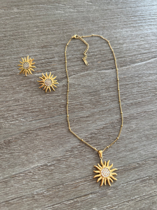 Sunflower Earrings and Necklace Set