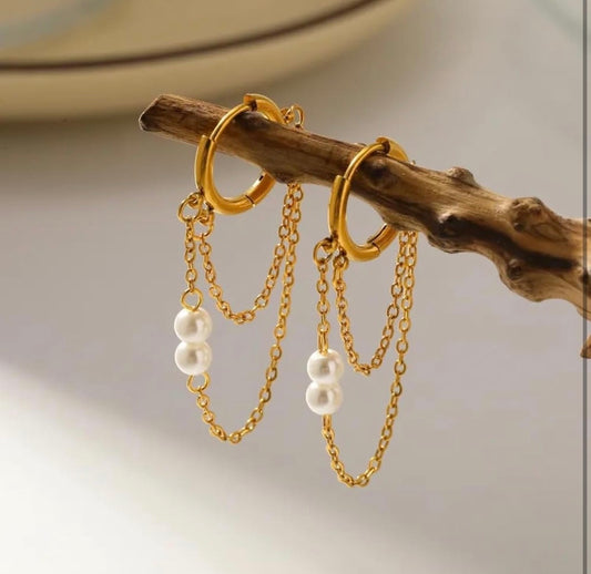 Pearl and Chain Earrings