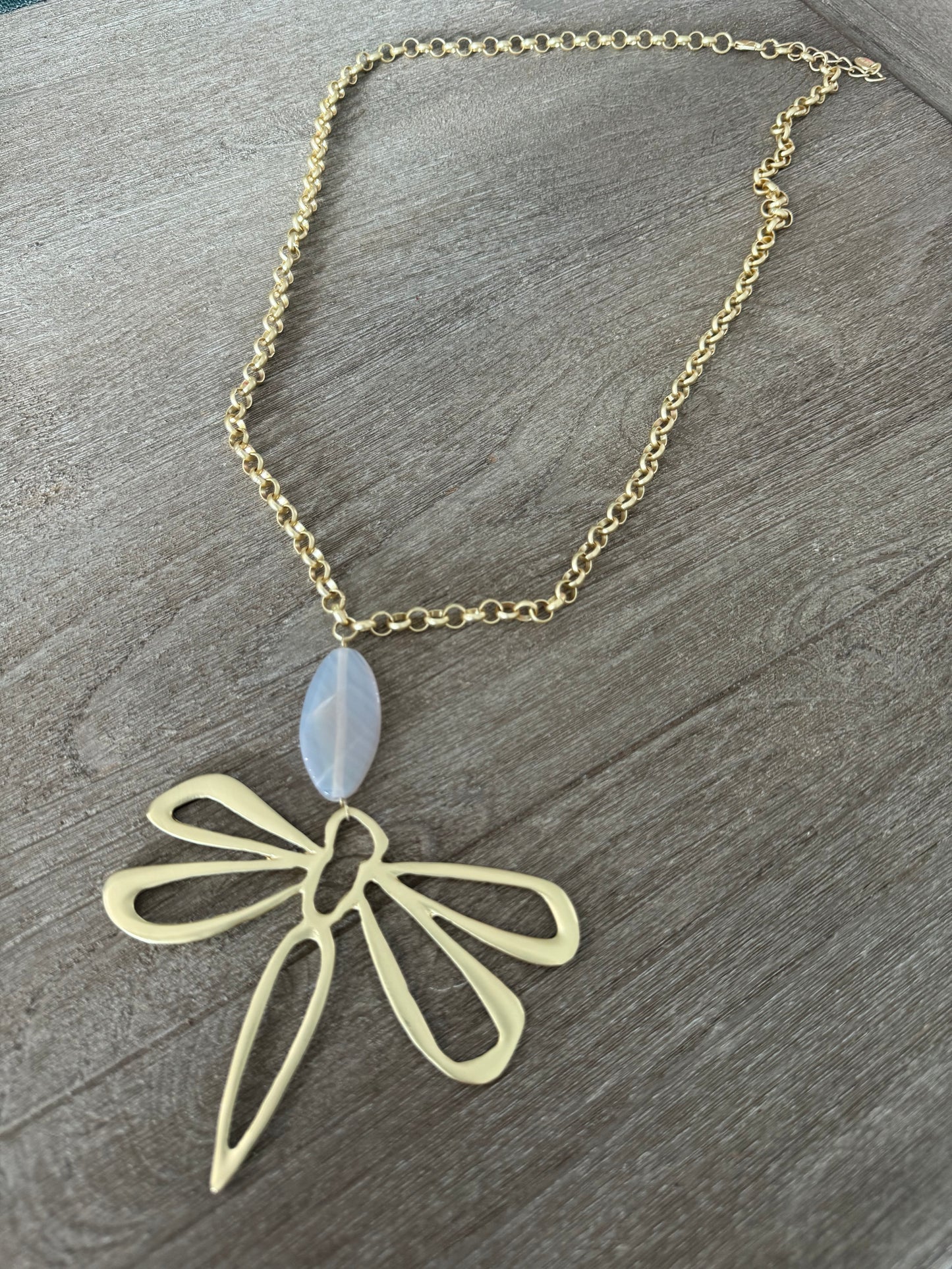 Dragonfly With Cream Stone Turkish Necklace