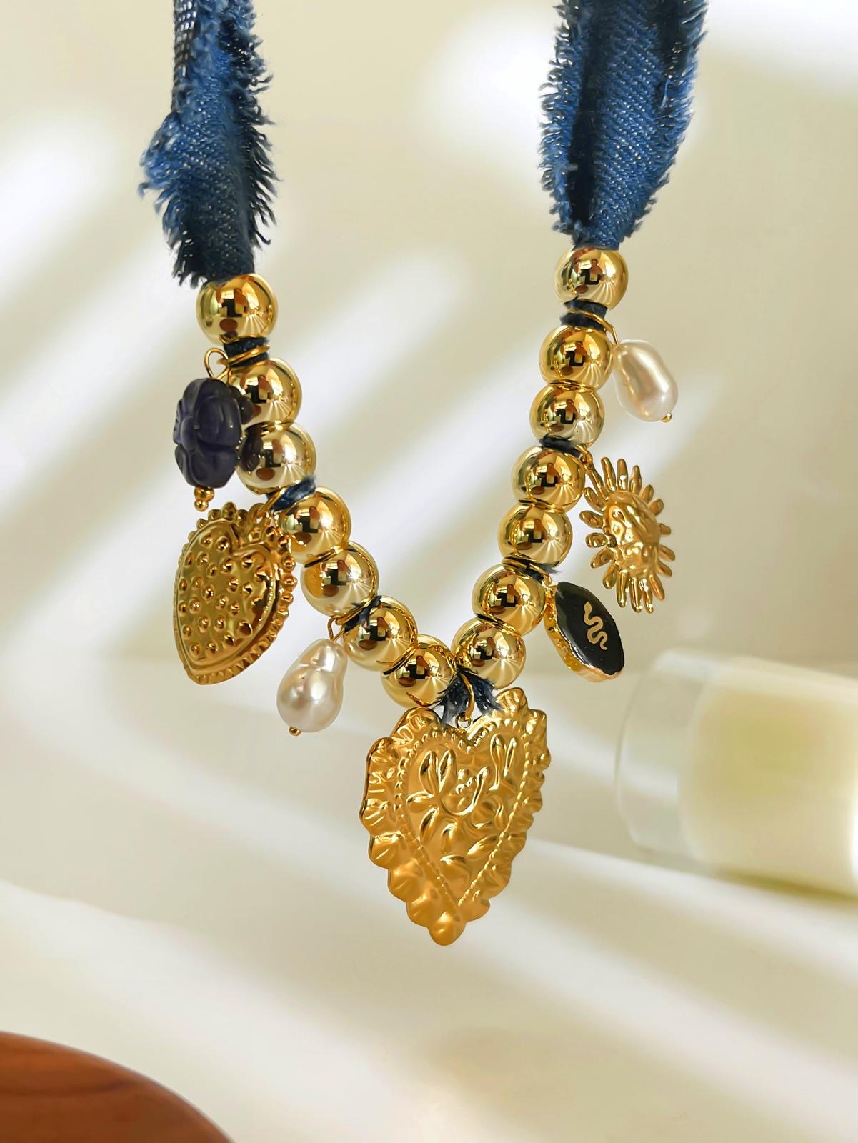 Hearts Denim Necklace